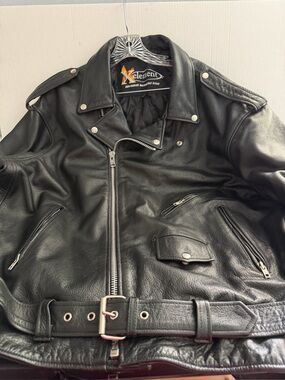 X Element Motorcycle Black Leather Bomber Jacket with Belt